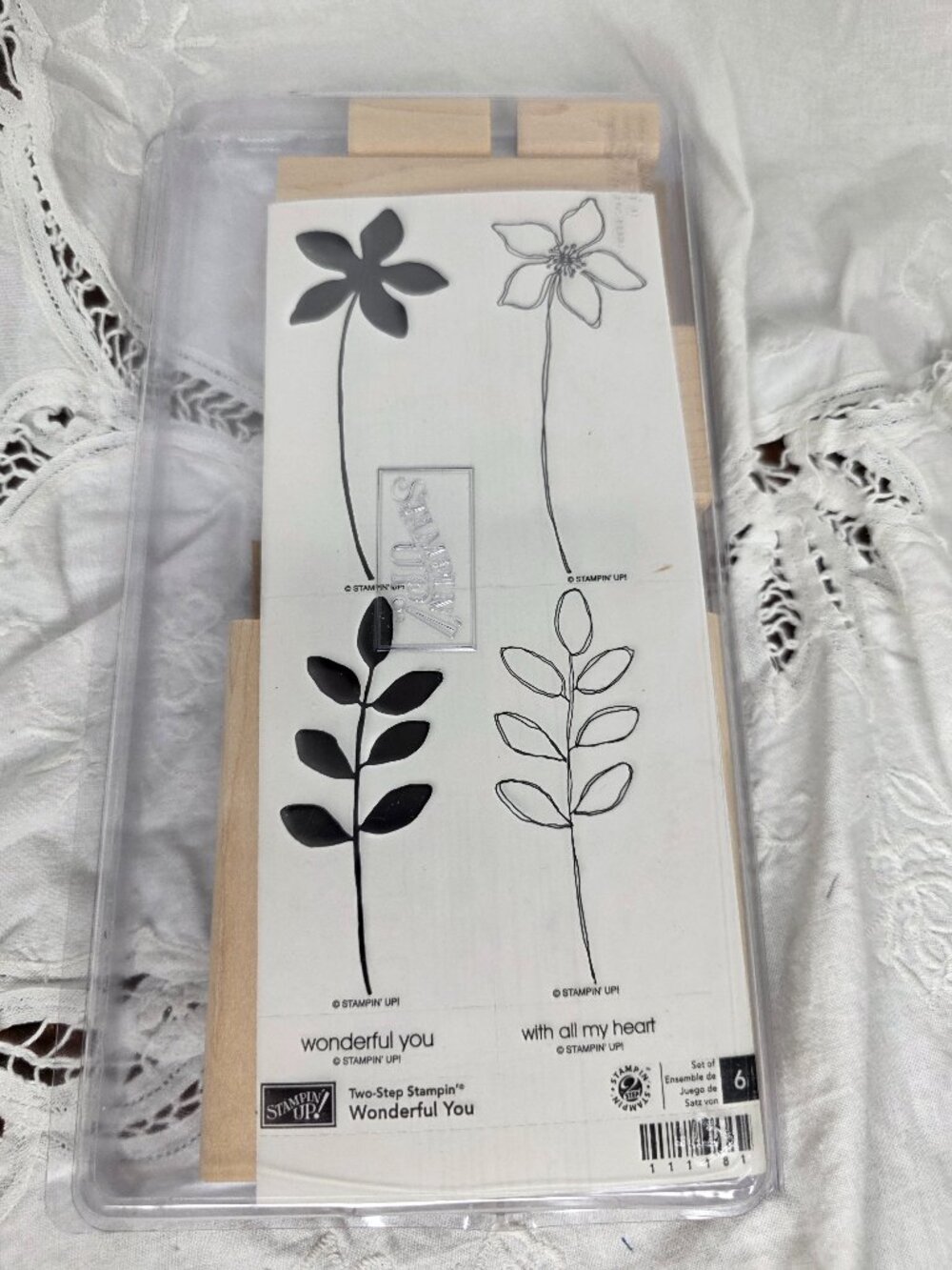 Stampin Up 2 Step Stampin Wonderful You Set of 6 Wood Block Uncut New in Box